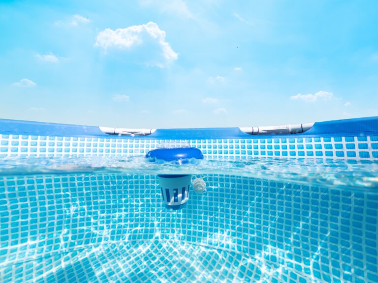 split,underwater,view,of,a,chlorine,floater,dispenser,in,a